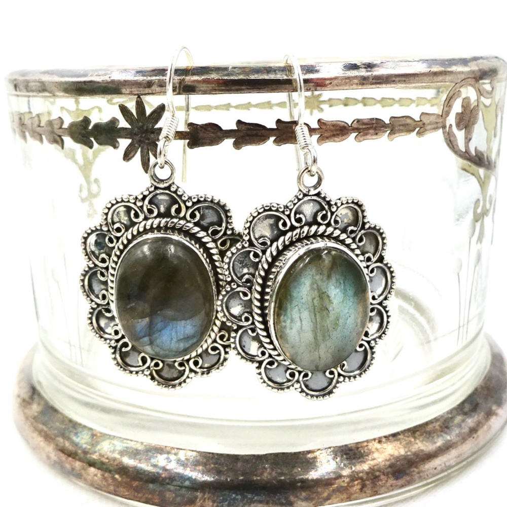 PTI Sterling Silver Labradorite Dangle Earrings - Picture 5 of 11